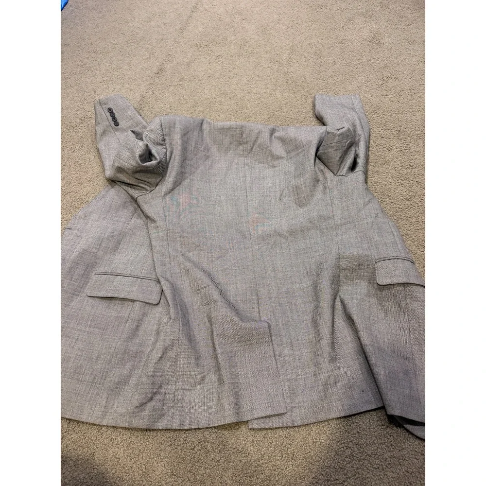 Jos. A. Bank Blazer Mens 42L Gray Textured Wool Mandarin Collar Two Button Lined